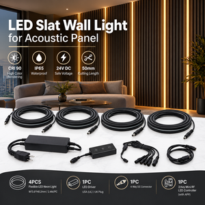Kit de Iluminación LED para Pared de Listones, Regulable, 4x2.4M, Negro Mate, Neon Flex 24V con Control Remoto RF para Decoración de Interiores - Product Image 1