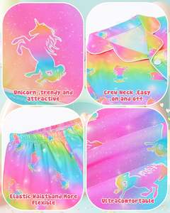 Girls' Pajamas Home Wear rainbow <strong>unicorn</strong> Print Soft Girls Nightgown Button-Down Short Sleeve Kids Pajamas Sleep Customized - Product Image 4