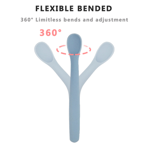 BPA Free an toàn Silicone uốn cong muỗng với PP Hộp bao bì cho ăn và đào tạo Spoon <span class=keywords><strong>Set</strong></span> cho bé LED cai sữa - Product Image 3