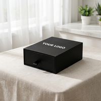Caja de Regalo de Lujo con Logotipo Personalizado, Negra, Rígida, de Papel de Arte, Portátil, con Cajón, Venta Directa de Fábrica, con Cinta para Tirar