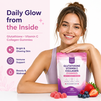 Compléments alimentaires en gommes nutritionnelles au collagène et au glutathion, saveur fruitée, formule végétalienne personnalisée, ODM/OEM, pour femmes adultes, usage quotidien, vente en gros