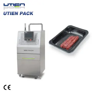 Sosis Daging Ham Tray Sealer Sealing Mesin dengan Vakum dan Gas Flush