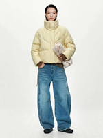 Doudoune d'hiver imperméable pour femme, longueur standard, avec pompons en fourrure, col montant, tissu froissé, coupe ample, zippée, réversible