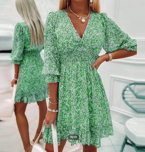 Nuevo Vestido Midi para Mujer con Cintura Ajustada, Estilo Pullover, Estampado Bohemio, Mangas Cortas, Diseño Floral, Vestido de Una Pieza - Product Image 4