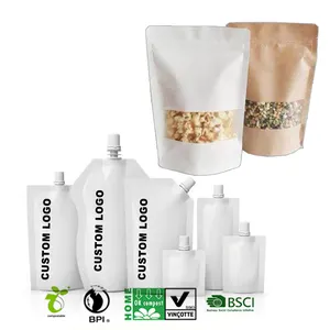 Foglio di alluminio Bio richiudibile stampato personalizzato plastica trasparente bianco opaco Stand Up sacchetti borsa con cerniera per imballaggio alimentare