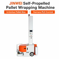 Machine d'emballage de palettes autopropulsée JINWEI, robot d'emballage extensible mobile, capacité de 200-300 palettes, charge 120Ah, écran tactile PLC