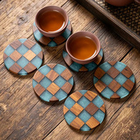 Sous-verre écologique en résine et bois d'acacia, style japonais, pour tasses à thé, tapis isolant lisse résistant à la chaleur pour la maison et le bureau