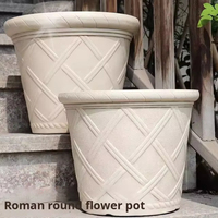Pot Bunga Resin Plastik Imitasi Batu Motif Romawi Vintage Grosir Gaya Eropa Seri Queen untuk Meja dan Lantai