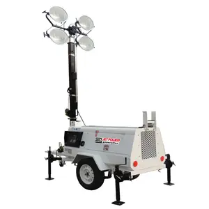 Generator menara lampu LED 4x400watt, dengan 9m tiang 7kW lampu portabel menara Genset