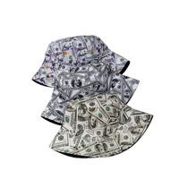 Casquette d'été Hommes Femmes Unisexe Double Sides Réversible Bob Chapeau Femme USD Money Panama Fisherman Hats Dollar Print Bucket Hat