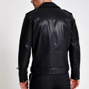2023 New Fashion Cool High Street <strong>Mens</strong> Black Faux Pu or Genuine Leather Belted Biker Jacket - Product Image 2