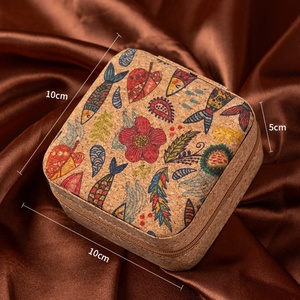 Chinese Retro High-End Square Cork Zipper Closure <b>Floral</b> Pattern Portable Jewelry <b>Box</b> for Earrings Rings Necklace Storage Stock - Product Image 6