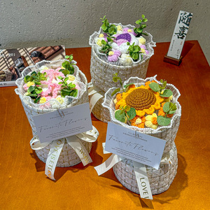 Fiori Artificiali Decorativi in Tessuto, Girasoli all'Uncinetto Fatti a Mano, Bouquet <span class=keywords><strong>Colorato</strong></span>, Composizione Floreale, Regalo per San Valentino - Product Image 2