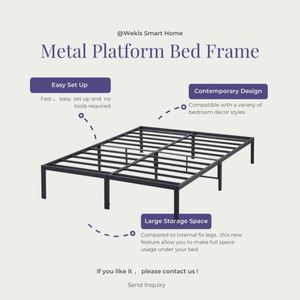 WEKIS New Design Easy Assembly 16 Inch Queen <b>Bed</b> <b>Frame</b> No Box Spring Needed Black Heavy Duty Metal TWIN Queen <b>Platform</b> <b>Bed</b> <b>Frame</b> - Product Image 2