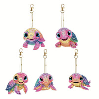 5 pc/ensemble bricolage diamant porte-clés dessin animé tortue pendentif jouets forme spéciale plein diamant peinture porte-clés sac décor cadeau
