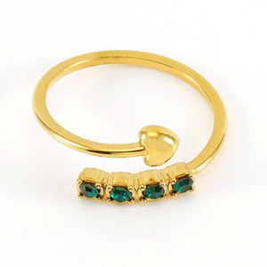 Zogxin Fashion <b>Ring</b> 18K Gold Plated Heart Shape Pave Setting Green White <b>Crystal</b> Open <b>Ring</b> For Women Gift - Product Image 5