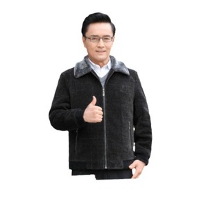 Chaqueta de lana gruesa informal de invierno para todas las estaciones para hombre, forro polar de piel de oveja con cuello levantado, para papá, abuelo, ancianos de mediana edad - Product Image 2
