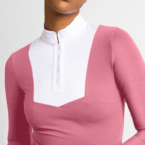 Nouveau Design rose blanc high-tech seconde peau chemises de compétition bouton col montant manches longues retour sur les chemises de spectacle équestre - Product Image 5