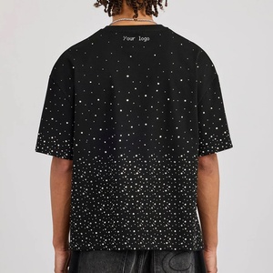 T-shirt Homme Haut de Gamme Personnalisé OEM ODM Streetwear Urbain 300gsm avec Logo Strass et Coupe Boxy Épaules Tombantes - Product Image 2