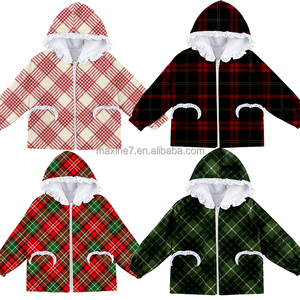 Manteau chaud d'extérieur pour filles avec fermeture éclair et chapeau pour manteau en nylon coupe-vent et imperméable Veste à carreaux pour filles - Product Image 4