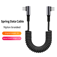 Câble de charge rapide rétractable en nylon tressé Type-C vers Type-C à ressort coudé, PD100W, 6A, pour Android/iOS/Ordinateur – Vente en gros