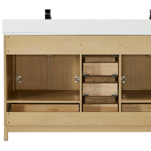 Meuble-lavabo de salle de bain moderne avec vasque en céramique, résistant à l'eau, fabriqué au Vietnam, en bois de chêne naturel brossé - Product Image 5