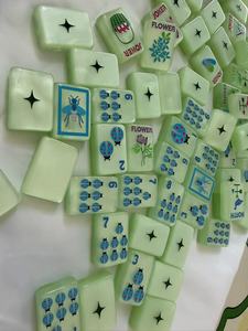 Acrylic Mahjong Tiles Transparent Game Pieces with Green Dragon Crane Pattern for Family <b>Entertainment</b> - Product Image 6