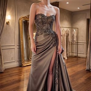 Contemporary Women's Sleeveless Long <b>Gown</b> with Premium Imported Fabric Soft Flowing Finish for Reception Fashion Gala <b>Evenings</b> - Product Image 1