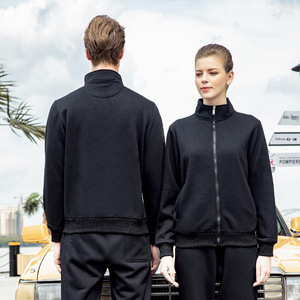 Cardigan coréen en molleton épais doublé polaire à col montant zippé, vert foncé, en coton, uniforme d'hiver pour le travail - Product Image 4