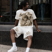 Ensemble streetwear Y2K pour homme : T-shirt à strass et rivets et short, motif ange, coupe oversize et ample, style survêtement