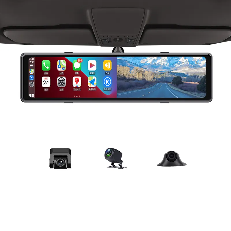 carplay screen 3 cams AHD1080P mirror car DVR with wireless carplay WIFI GPS 12inch touch screen car video recorder
