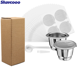 Capsule de café réutilisable Shavcooo pour <span class=keywords><strong>Nespresso</strong></span>, en acier inoxydable, avec filtre à café expresso pour crème, couvercle en aluminium et doseur tamper - Product Image 1