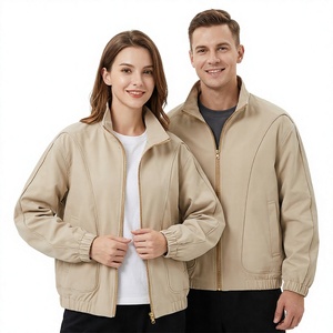 Blouson bomber unisexe beige, couleur unie, fermeture éclair sur le devant, col montant, coupe décontractée, coupe régulière, en toile de polyester, coupe-vent, pour l'automne - Product Image 1
