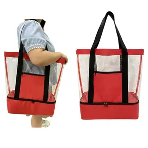 Toptan özel Logo moda tasarımı su geçirmez Polyester PVC seyahat Tote çanta plaj çantası ile soğutucu