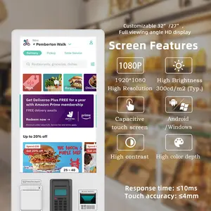 사용자 정의 화면 크기 용량 성 터치 스캔 코드 스 와이프 카드 결제 바우처 프린터 자체 주문 키오스크
