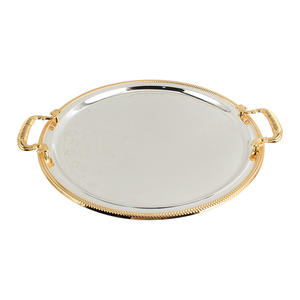 Luxury Serving Tray Set with <b>Gold</b> Handles & Braided <b>Rim</b>, Decorative Round Serving <b>Platter</b> for Home, Hotel, Wedding Decor - Product Image 2