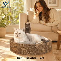 Bac à gratter rond pour chat style Pop Art, en carton ondulé à motif papier kraft, mobilier pour chat, vente en gros