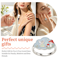 Bague ajustable ouverte en émail motif dessin animé mignon personnalisé, en alliage de zinc doré/argenté, motif animal Kawaii, pour filles, bijoux