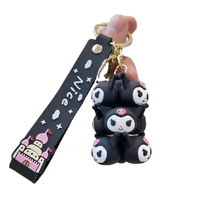 Popular Cartoon Sanrios Spongebob Stitched Keychain Cute Superimposed Pet Pendant Key Chain Ring Student Bag Key Chain Wholesale