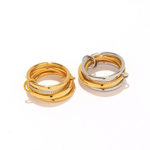 Stainless Steel Four Layer <b>Ring</b> Gold Plated Two Tone Geometric Women's Fashion <b>Ring</b> Gift Jewelry YR25 - Product Image 4