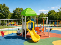 Équipement de jeu d'extérieur pour enfants : toboggan et balançoire double, structure en acier avec siège en plastique