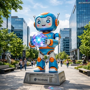 D105 Impresionante Figura de Robot de Dibujos Animados con Bola de Cristal, Escultura de Resina Personalizada, Estatua Resistente a la Intemperie para Parque de Atracciones o Centro Comercial - Product Image 1