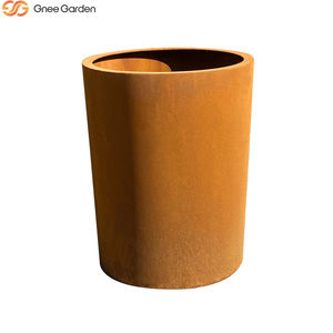 Vente chaude 2026 Grand bac à fleurs rond en acier Corten - Pot de fleurs d'extérieur en acier patinable avec trous de drainage - Product Image 1