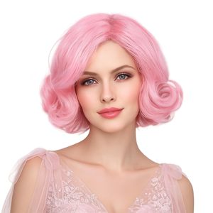 Nouvelle arrivée <span class=keywords><strong>Perruque</strong></span> synthétique ondulée style années <span class=keywords><strong>80</strong></span> chic rétro rose pour <span class=keywords><strong>femme</strong></span>, style doux et mignon, pour fête d'Halloween - Product Image 1