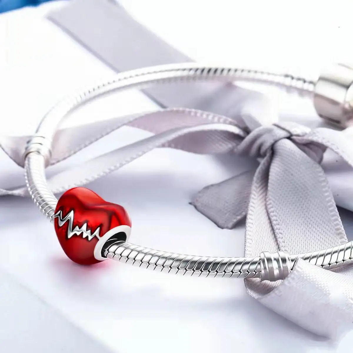 925 Sterling Silver Jewelry Designer Bracelet Charm Accessories Bead Pendant EKG Red Drop Oil DIY Beaded Accessories