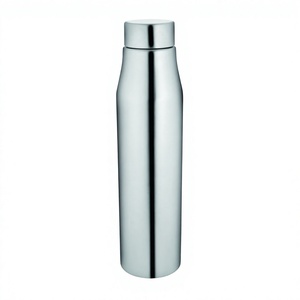 Botella de agua de acero de color plateado, botella de agua cromada de una pared de acero inoxidable acanalado - Product Image 1