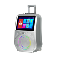 Enceinte Karaoké sur Chariot avec Écran Tactile 15,4 pouces, Connexion Wi-Fi, Super Bass 60W, Micro et Enceinte Vidéo pour Fêtes