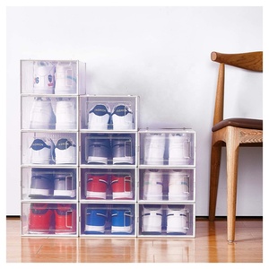 アクリル製シューズボックス モダン 折りたたみ式 サイドドロップ式 オーガナイザー 透明 軽量 マグネット式 イギリス向け 収納 卸売 シューズボックス 衣類 浴室用 - Product Image 1