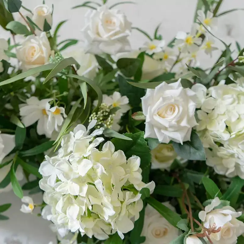 Matrimonio fiore bianco con foglie verdi fiori finti decorazioni per cerimonie swag decorazioni floreali per fiori da ricevimento