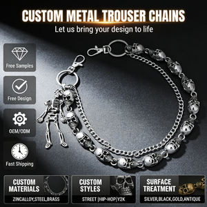 Chaînes de pantalon en métal en forme de crâne plaqué argent personnalisées, ceinture de taille vintage de style western de haute qualité personnalisable pour jeans - Product Image 1